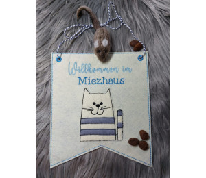 Stickdatei ITH - Wimpel Ösen "Willkommen im Miezhaus"